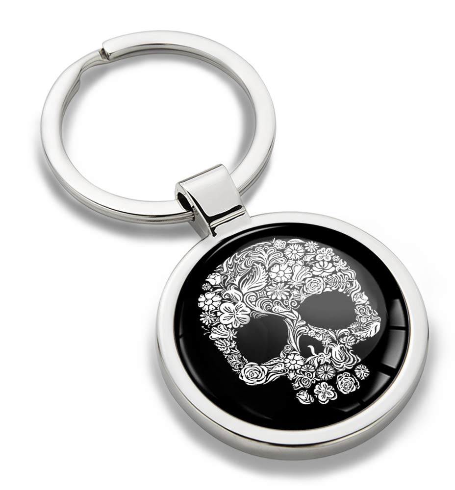 Biomar Labs Unisex Multicolour 3D Metal Skull Flowers Skull Keyring Key Ring Accessories Men Women Keychain Gift Kk 193