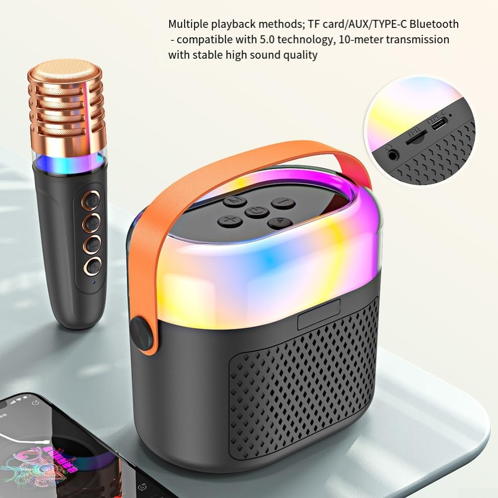 Kit de karaoké portable sans fil avec lumières disco et haut-parleur KTV pour enfants et adultes 12 cm (kaki)