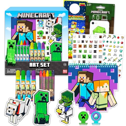 Minecraft Sketchbook Set for Kids, Toddlers ~ 3 Pc Bundle with Minecraft Decals, and More (Drawing Pad Activity Kit)