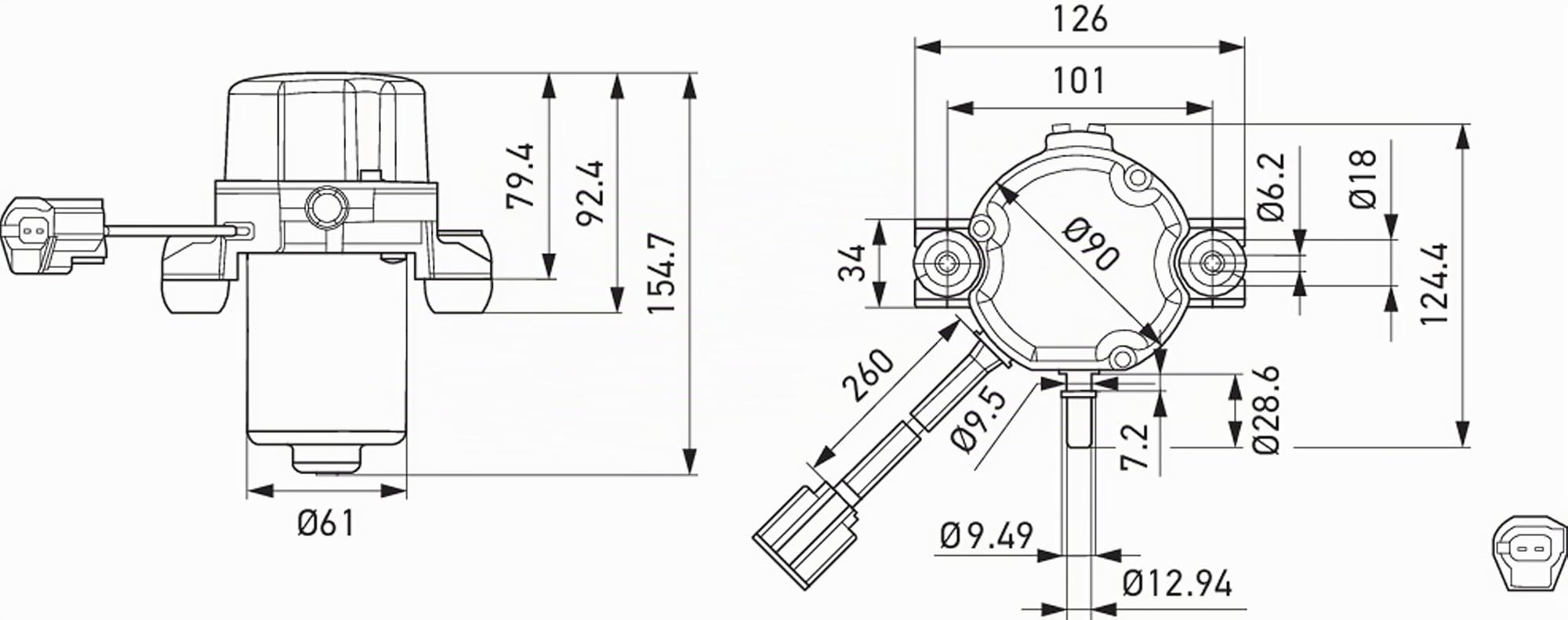 HELLA 8TG 012 377-701 Unterdruckpumpe, Bremsanlage - UP50 - 12V - 2-polig - elektrisch | 8TG 012 377-701, Unterdruckpumpe