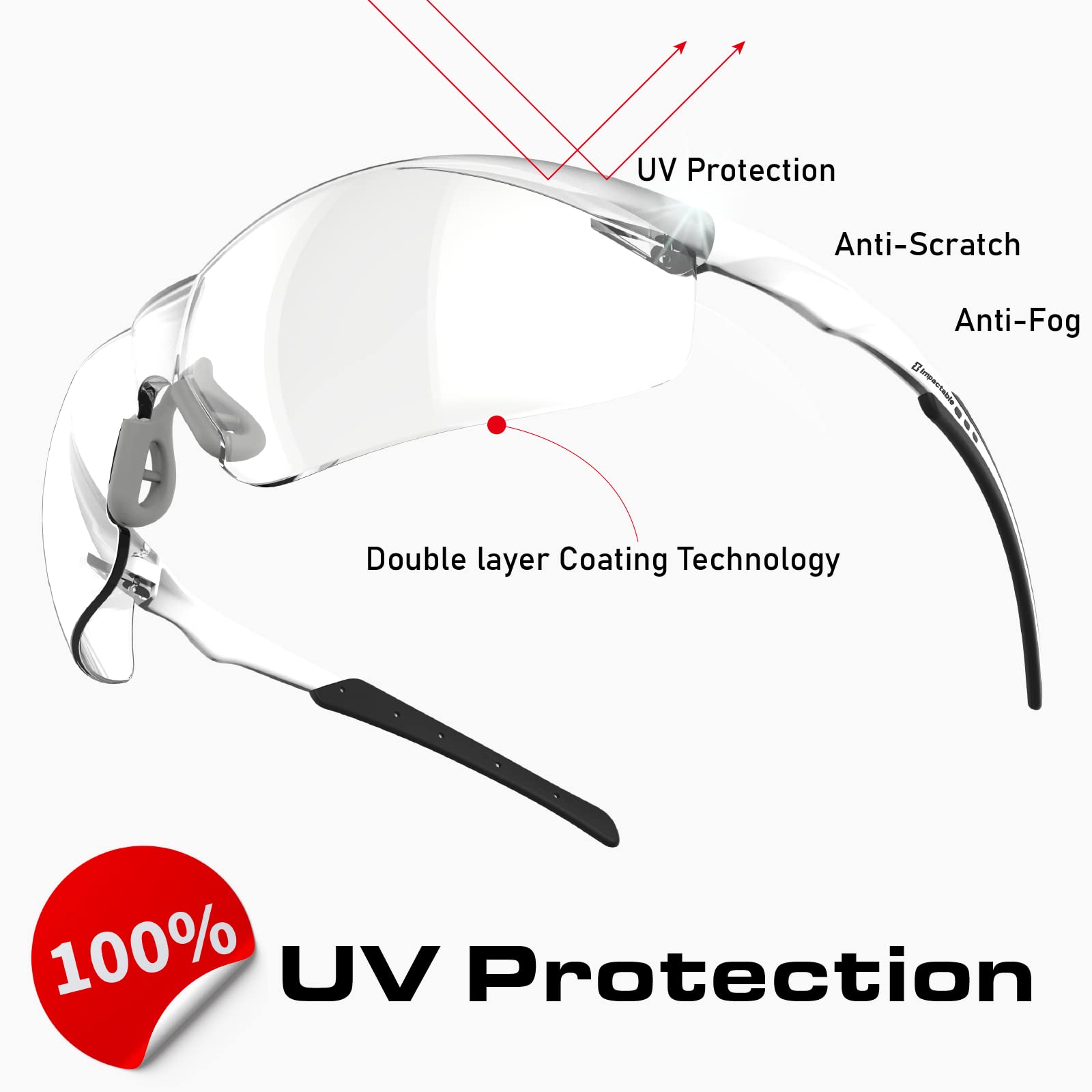 ANSI Z87.1 Schutzbrille, Anti-Beschlag, UV-stoßfest, kratzfest, für Augenschutz bei der Arbeit, Sport, Schießen, Pickleball, Racquetball, klare umlaufende Gläser, rutschfester Nasengriff, 1