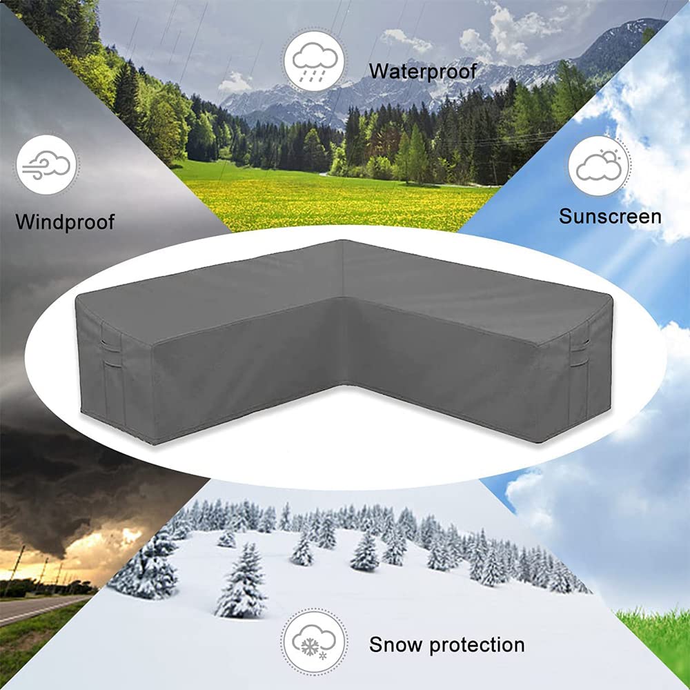 Copridivano per divano componibile Skyour grigio resistente alle intemperie resistente alle intemperie 420D Oxford da esterno a forma di L componibile da giardino in rattan angolare copertura per