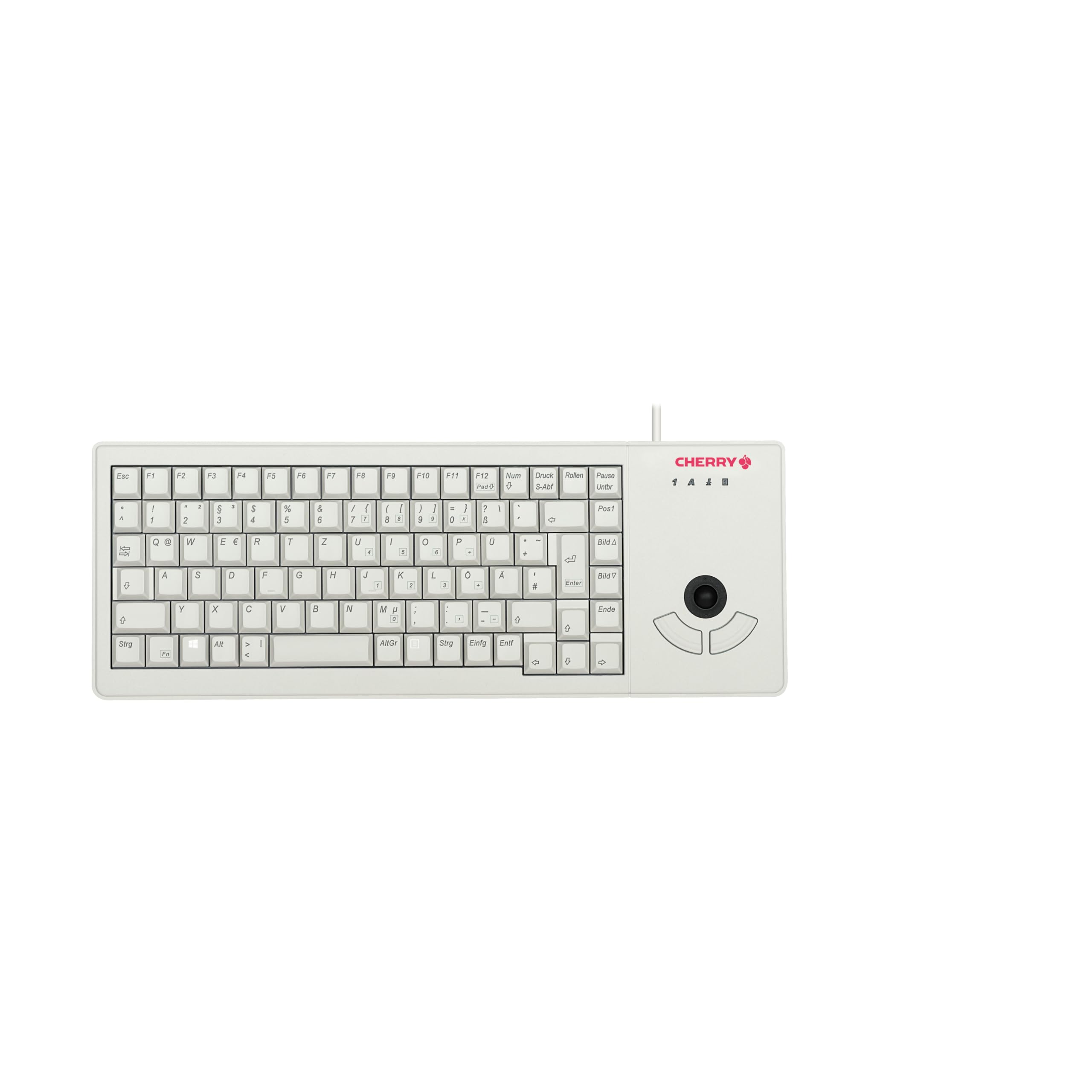CHERRY XS Trackball Keyboard, układ hiszpański, klawiatura QWERTY, klawiatura przewodowa, mechaniczna klawiatura, mechanizm ML, optyczna kula z dwoma przyciskami myszy, jasnoszara