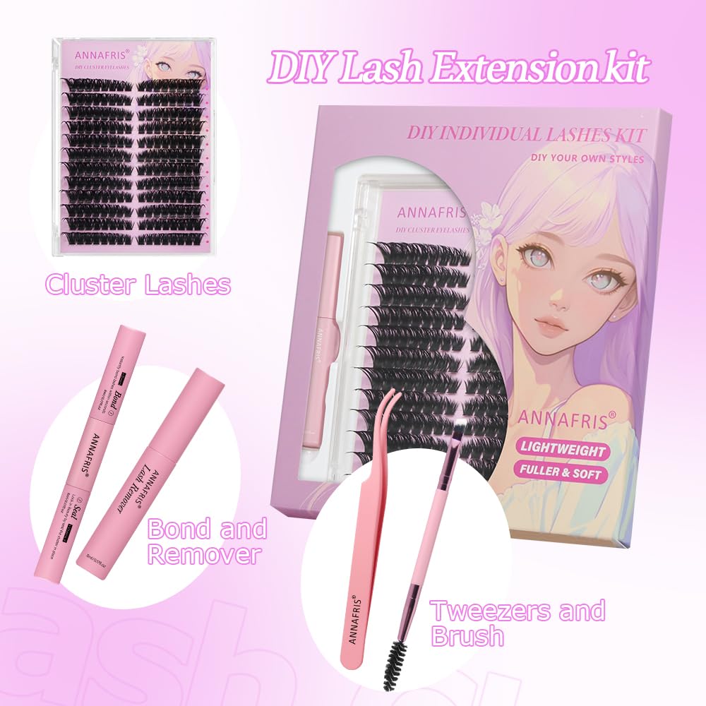 ANNAFRIS Ciglia Finte Ciuffetti Kit Naturali DIY Extension Ciglia Cluster Lashes con Pinze e Colla(HS,100P)