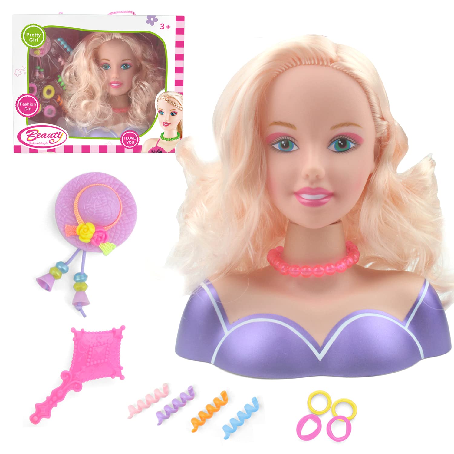 TOYVENTURES Princess Doll Styling Dressing Head with Hair Accessories, Necklace Kids Girls Hairstyling Toy Pretend Play (Random Colour)