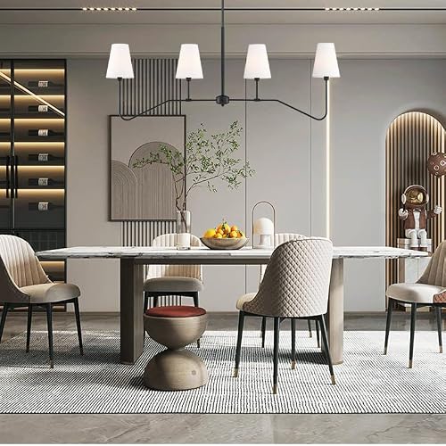 Dolaimi House 4 Light Linear Kitchen Island Lighting Fixture Classic Chandeliers Black With White Linen Modern Chandelier Shades For Foyer Living Room E12 Base #TOP4
