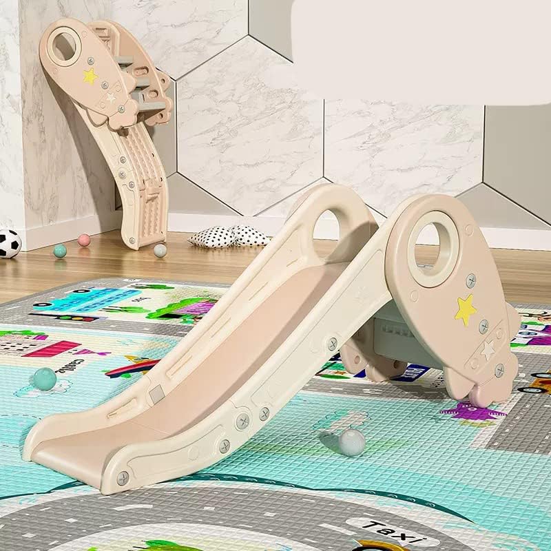 Kids Slide for Toddlers Age 1-3 Plastic Folding Indoor Freestanding Slide Easy Assemble Children Climber Playset Toy Rocket Apricot Beige