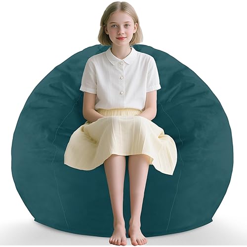 2FT Bean Bag Chair, Comfy Bean Bag Chairs with Memory Foam Filled, Fluffy Beanbag Sofa with Dutch Velvet Cover, Teardrop BeanBag Chairs for Living Room, Playroom - Sea Blue