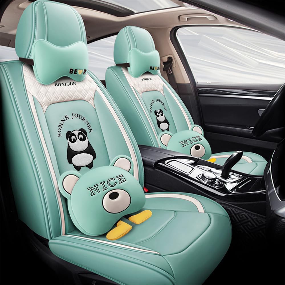 Awotzon Car Seat Cover Universal Fit For Most Cars, SUV, Sedans and Pick-up Trucks, 5 Seats All Weather Use Vehicle Leather Seat Cover, Deluxe MH192 Green