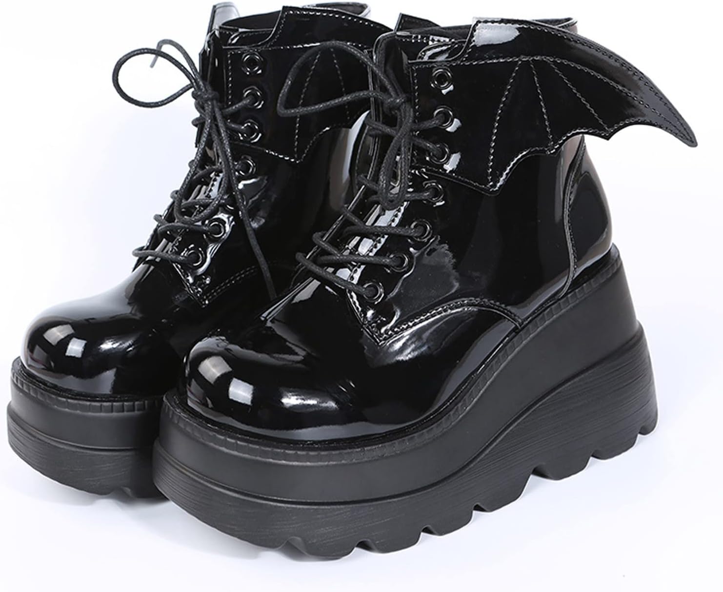 Womens High Platform Goth Ankle Booties Wedges Chunky High Heel Round-Toe Lace up Punk Combat Boots for Women