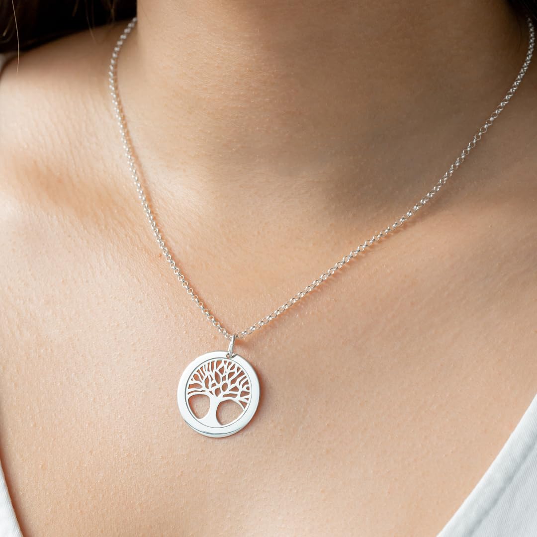 Collar Árbol de la Vida en Plata de Ley 925 personalizable, con cadena Rolo de 45cm + Alargador. Un regalo perfecto para regalar a madres o abuelas. (Collar Árbol de la Vida)