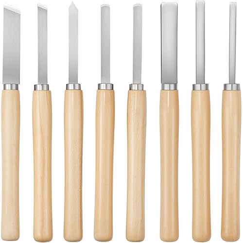 VEVOR Wood Lathe Turning Tool Set, 8PCS, Lathe Chisel Set with Carbon Steel Blade, 2 Skew, 1 Spear Point, 1 Parting, 1 Round Nose, 3 Gouge Tools, 1 Oxford Bag, for Beginners, Hobbyists, Professionals