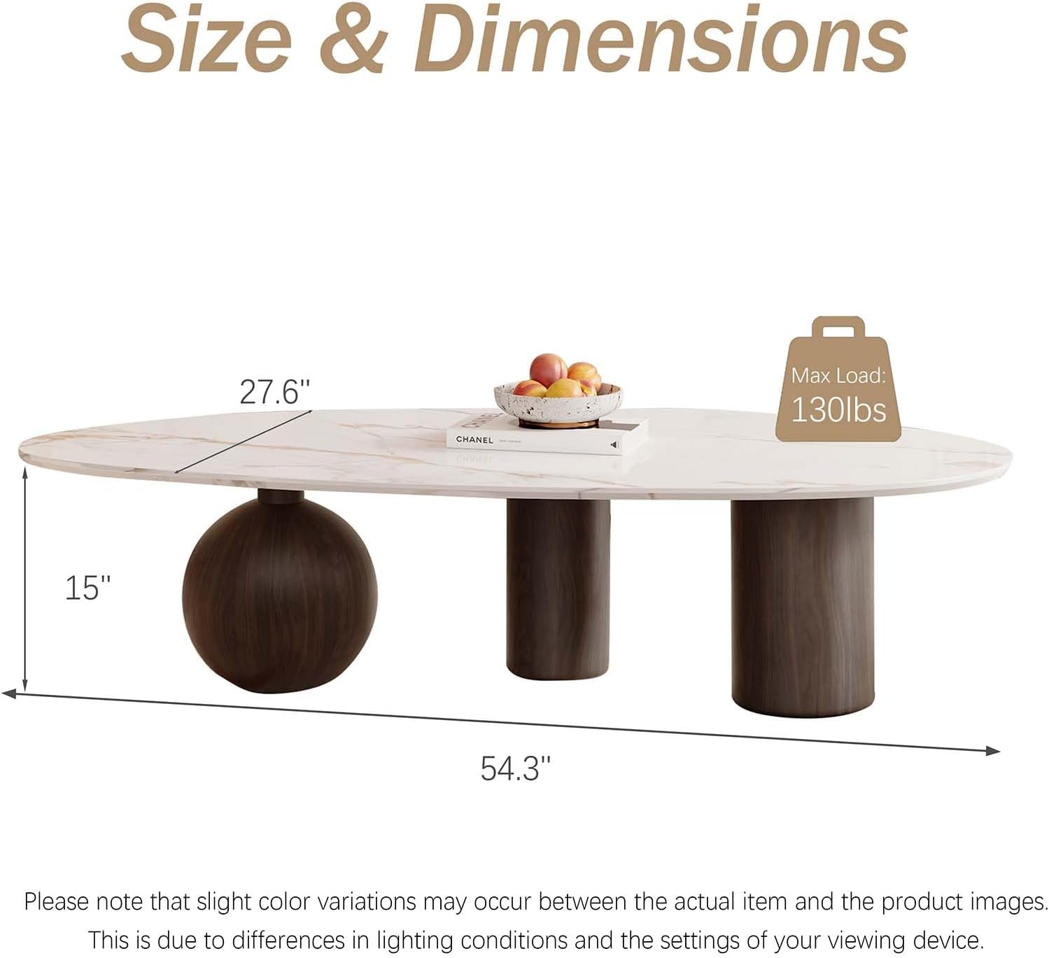 Small Oval Coffee Table, Mid-Century Coffee Table for Living Room, White Minimalist Center Table with Sintered Stone Top and Wooden Finished Metal Base, Easy Maintenance