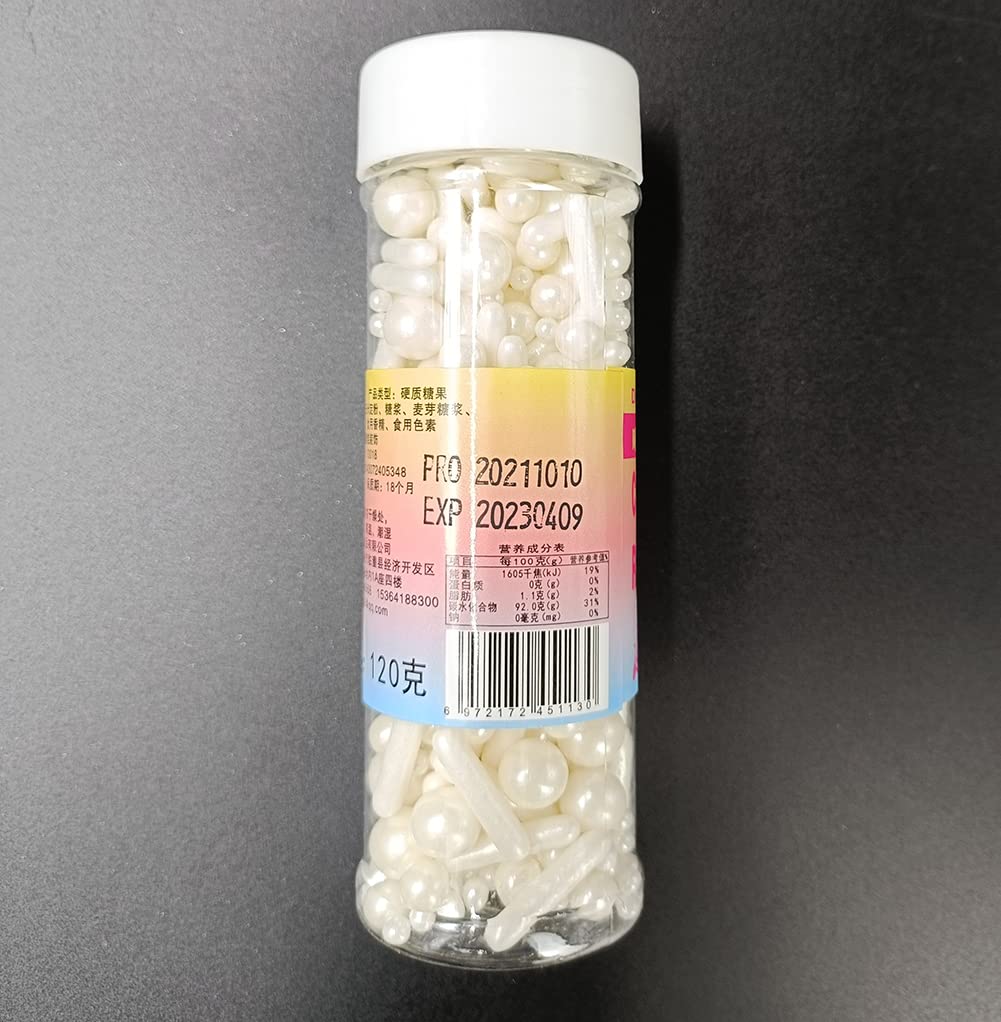 Sprinkles Pearl Sugar Candy 120g/ 4.2oz Mix Size Baking Edible Cake Decorations Cupcake Toppers Cookie Decorating Ice Cream Celebrations Shaker Jar Wedding Shower Party Christmas (White)
