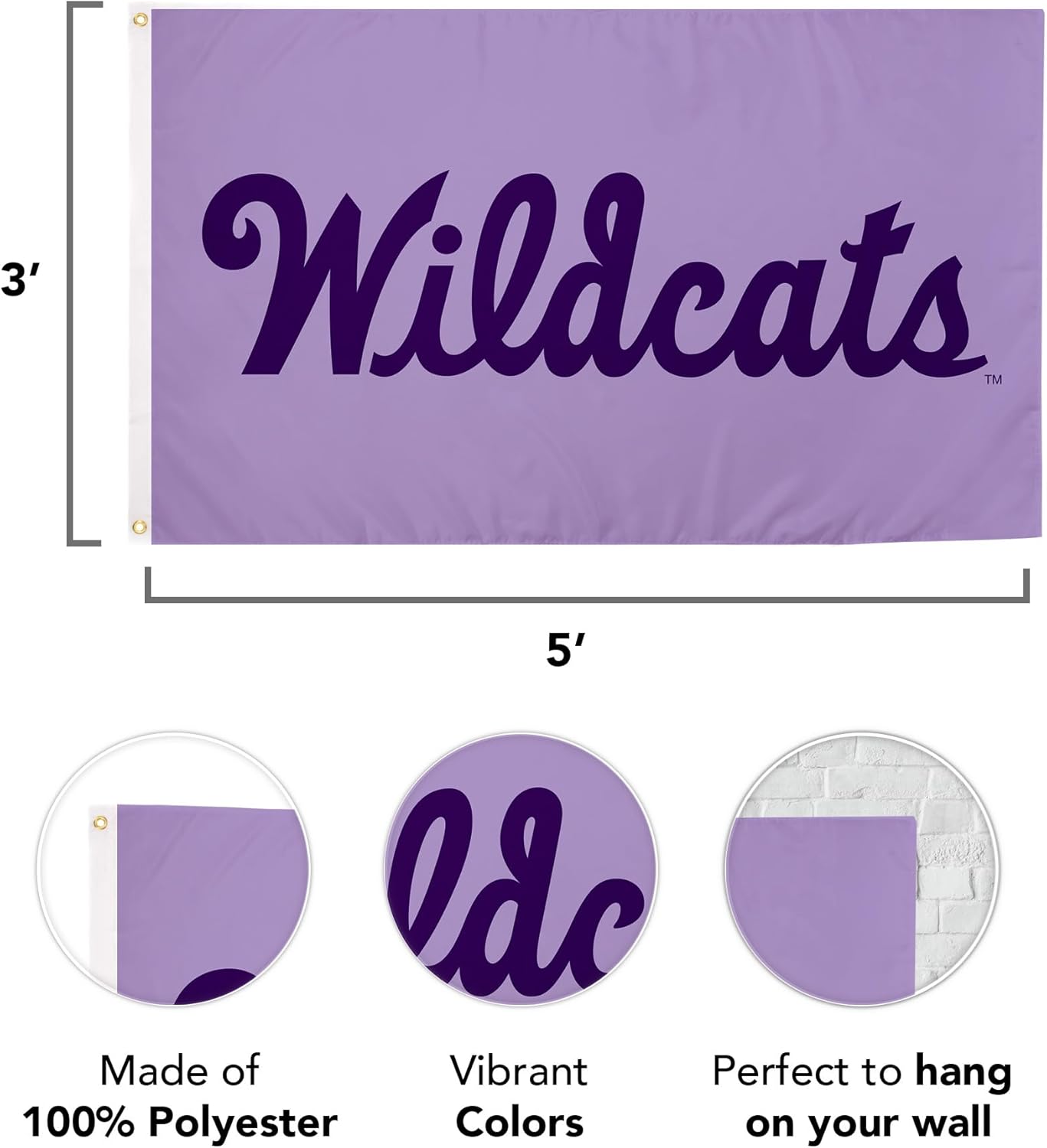Desert Cactus Kansas State University KSU Flag - 3 x 5 Feet Wildcats Banner, Indoor/Outdoor Durable Fabric, 100% Polyester Design (Style B) - Image 3