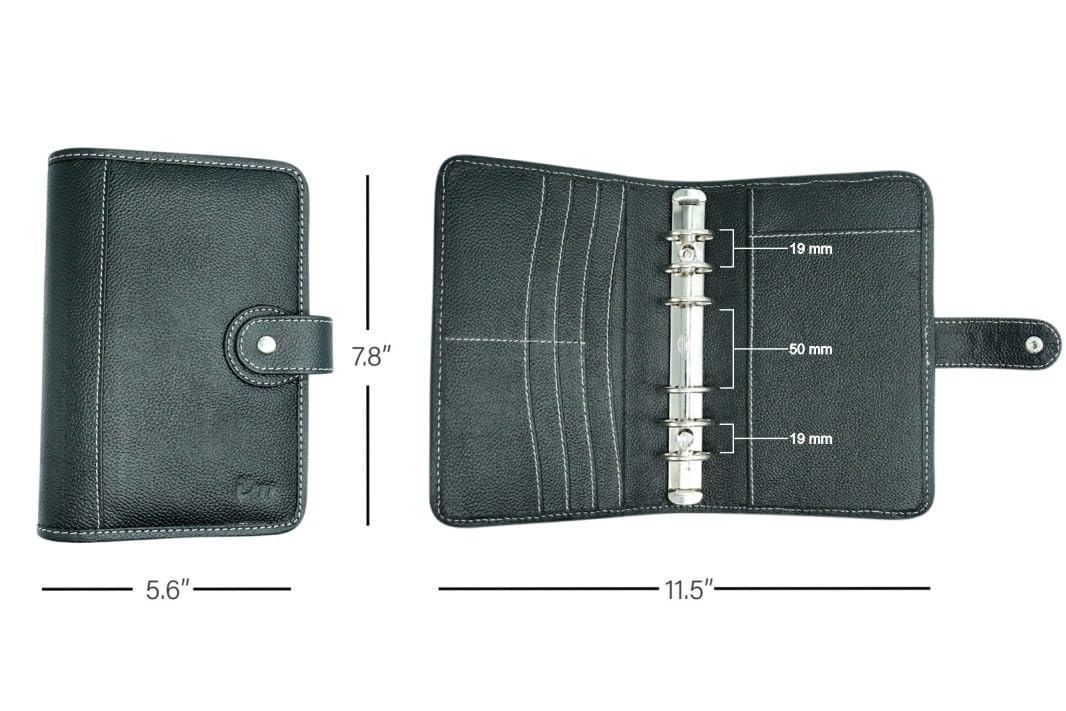Luxury Handmade Leather Personal Organizer Full Grain Cowhide A6 6-Ring Binder Planner (Black) - Image 4