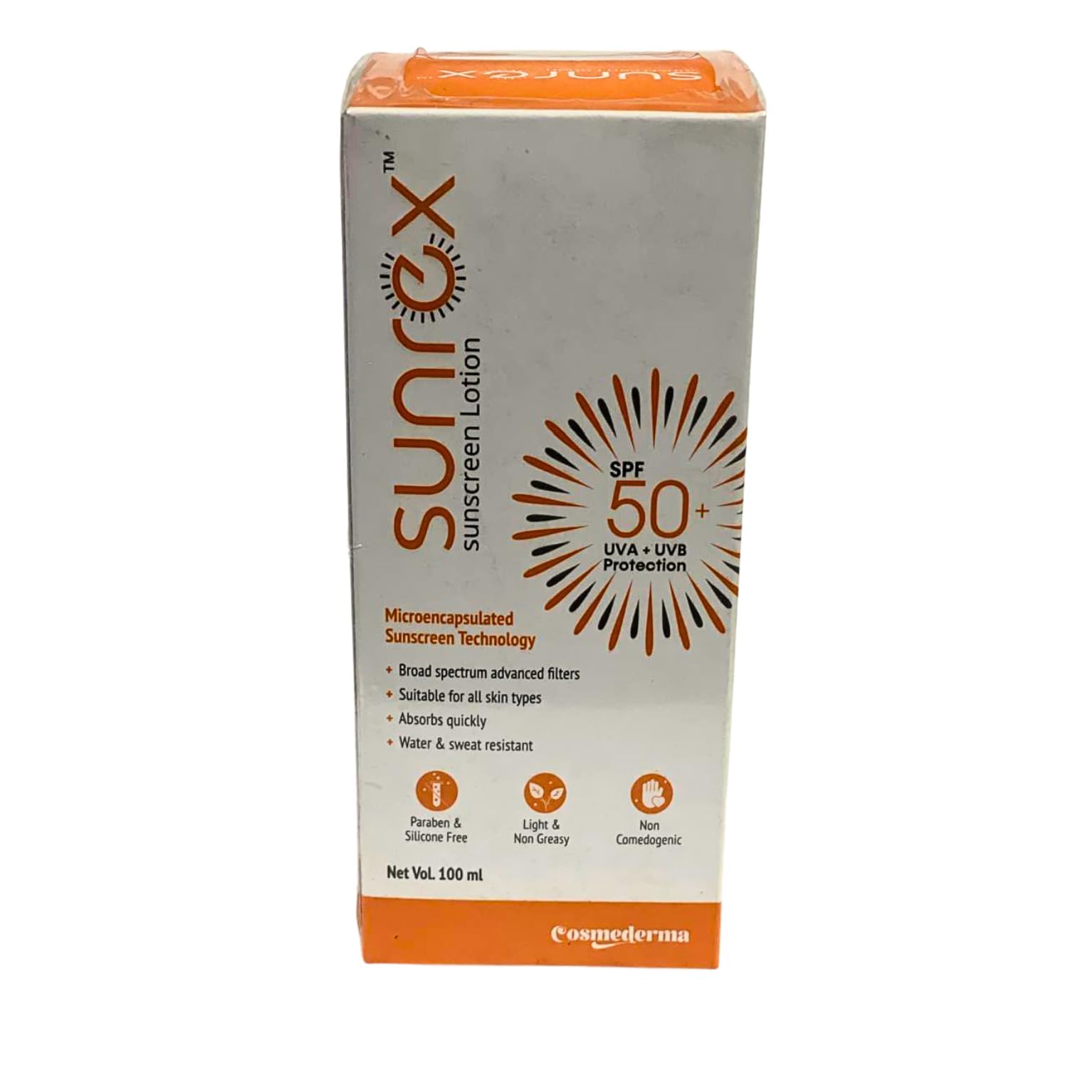 DermaShoap Sunrex Lotion 50 SPF Sunscreen: Advanced Microencapsulated Technology For Ultimate Skin Protection - Water And Sweat Resistant For Unisex - (100ml)