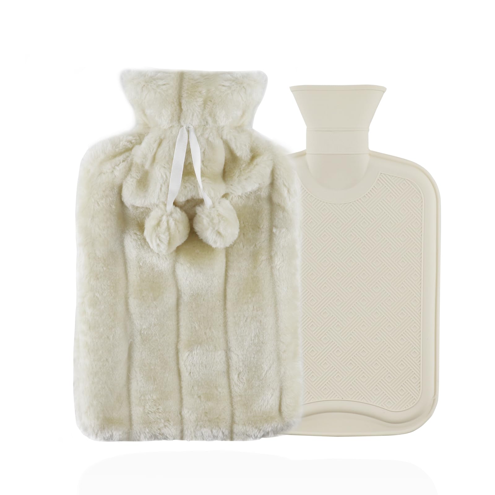 Hot Water Bottle, Hot Water Bottle with Cover, Hot Water Bag, Prime Natural Rubber & Soft Artificial Plush Fur Water Cover, Help for Pain Relief, Waist, Back, Neck and Shoulders,Increased Warmth