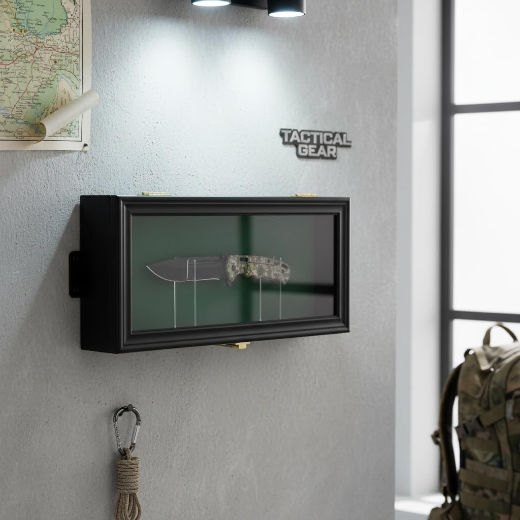 Pro Collector Présentoir à couteaux de poche pliable pour couteaux de chasse Militay avec protection UV à 98 % verrouillable (1 grand porte-couteaux, noir)
