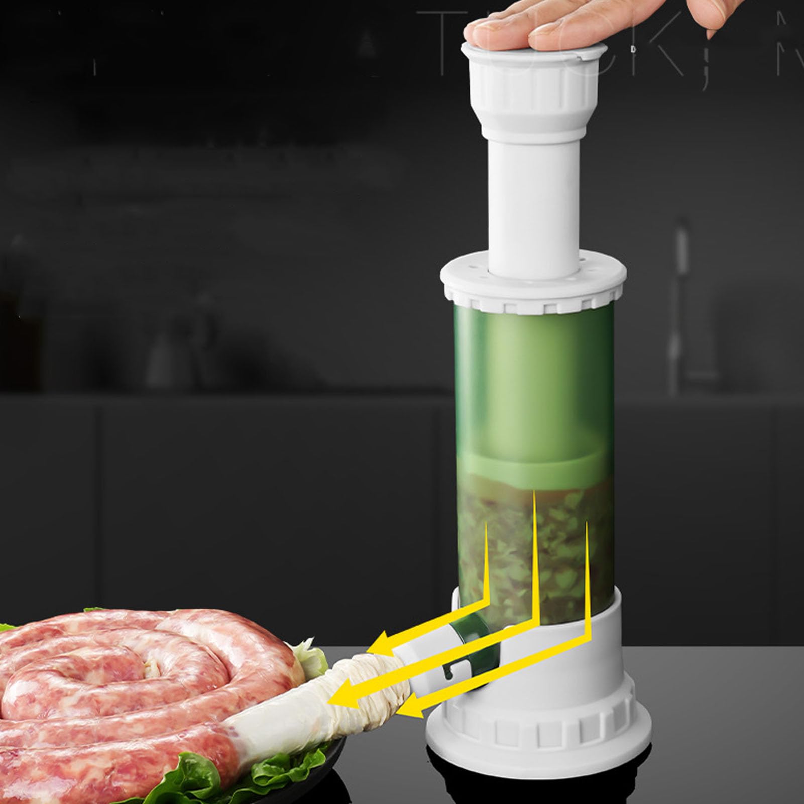 Sausage Making Machine Hand Operated Sausage Stuffer with 4 Stuffing Tubes, Food Grade Material, Ideal for Homemade Sausages, Simple Clean Design (Green)