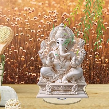 YLUYINOM 2D Flat Acrylic Display Plaque, Intricately Carved Acrylic Lord Ganesha Sculpture with Adjustable Features for Decorative Display. Rotatable, with Base
