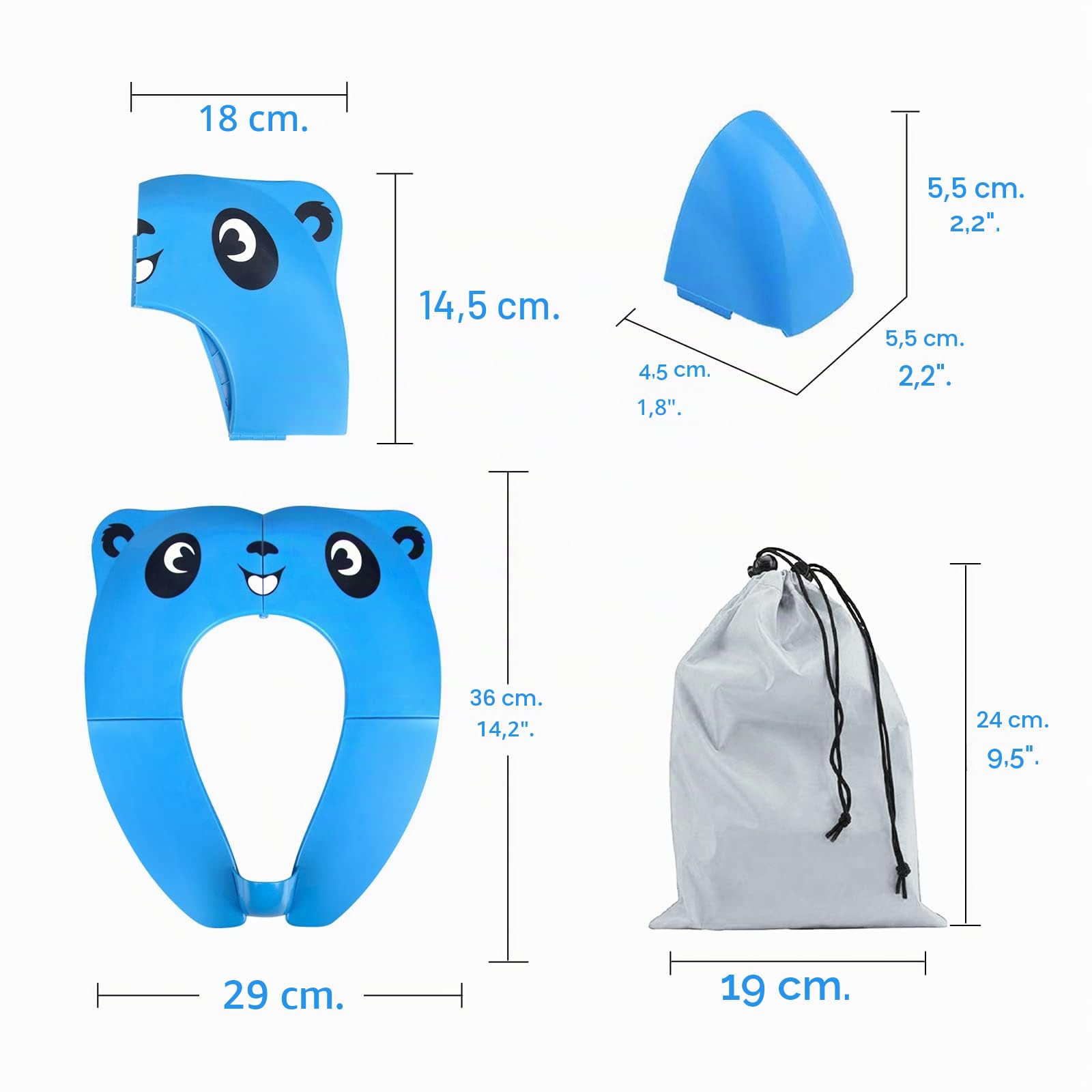 Riduttore Water Bambini Vasino per Bambini, WC Riduttore Toilette Sedile, Vasino Portatile da Viaggio Sedile con 8pcs Cuscinetti Antiscivolo e 1 Borsa per il Trasporto, Panda Blu