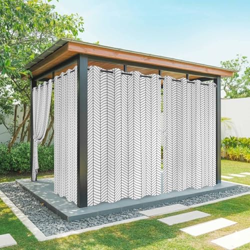 Outdoor Curtains for Patio, White Geometric Waterproof Blackout Outside Curtain