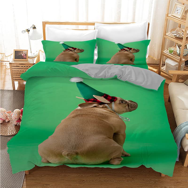 Housse de couette 240x260 chien en microfibre 110g/m² avec 2 taies d'oreiller