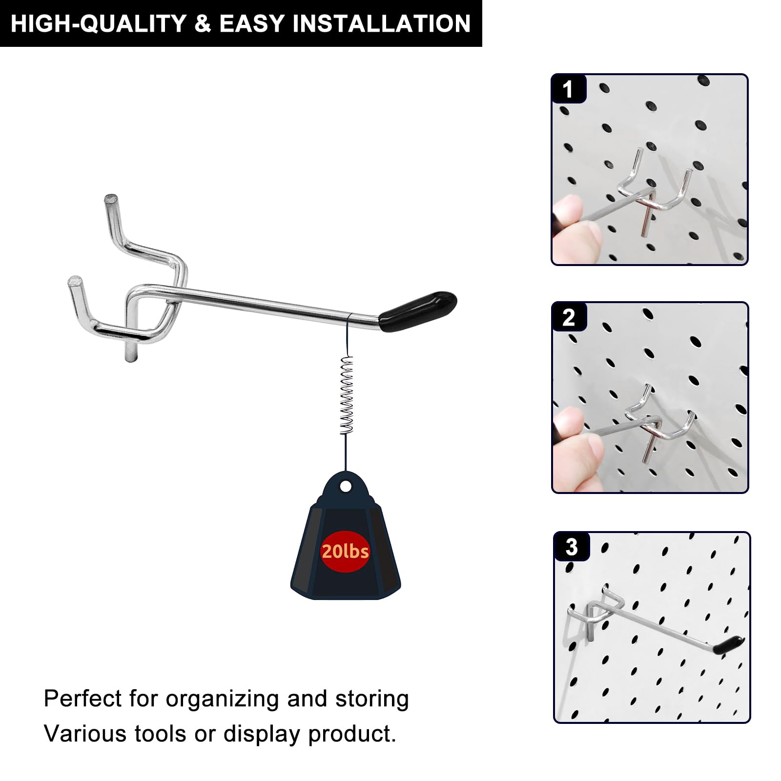 Scartink Stecktafel-Haken, Stecktafel-Zubehör, 5,1 cm, Stecktafel-Organizer-Set für Garagen-Organisation, Werkzeugaufbewahrung, 32 Stück
