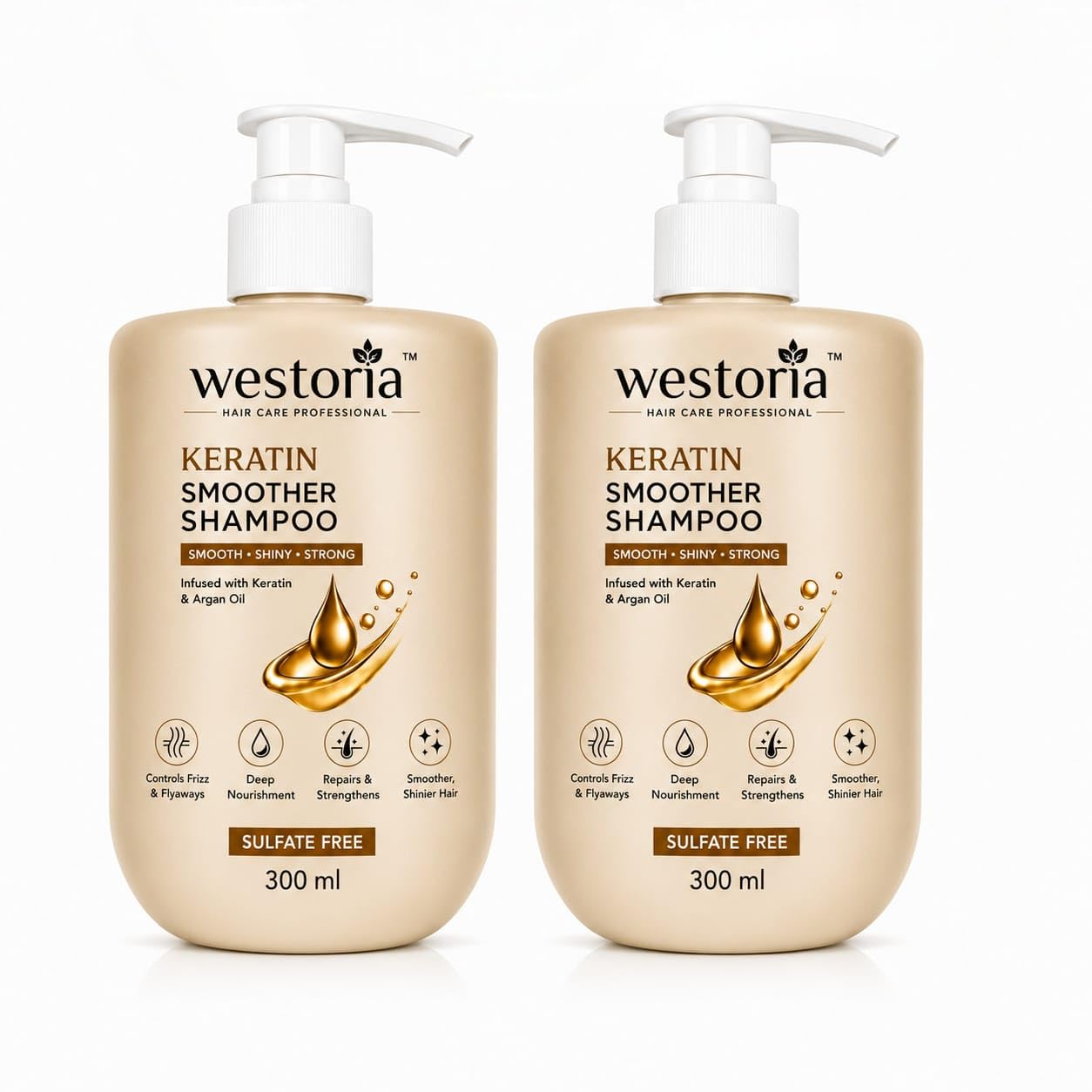 Keratin Smoother Shampoo | Sulfate Free Shampoo with Keratin & Argan Oil | Smooth, Shiny & Strong Hair | Frizz Control | 300ml (Pack of 2)-image-9
