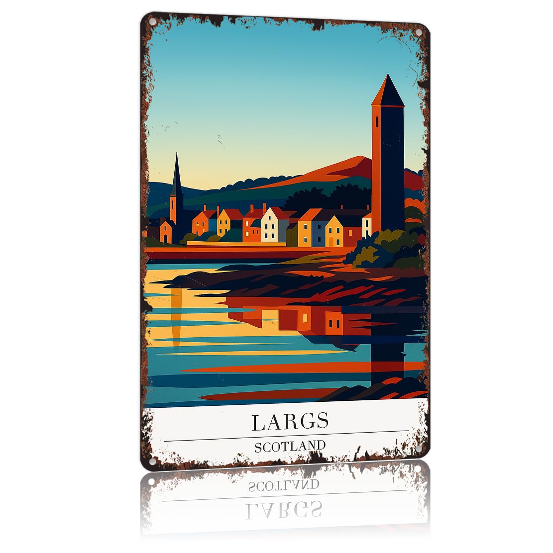 peiyeety Vintage Tin Sign Largs Scotland Poster Funny Metal Sign Aluminum 8x12inch For Bathroom Bedroom Living Room Wall Decor