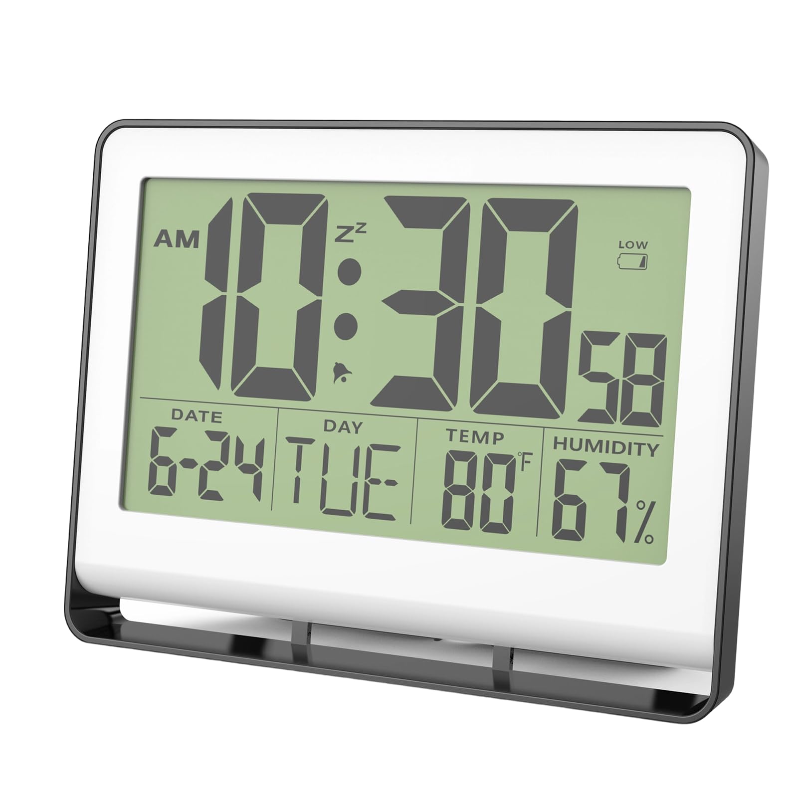 sodeber Large Screen Electronic Clock with Temp Humidity Monitor, Backlight, Snoozes, Battery Powered Multifunctional Electonic Clock