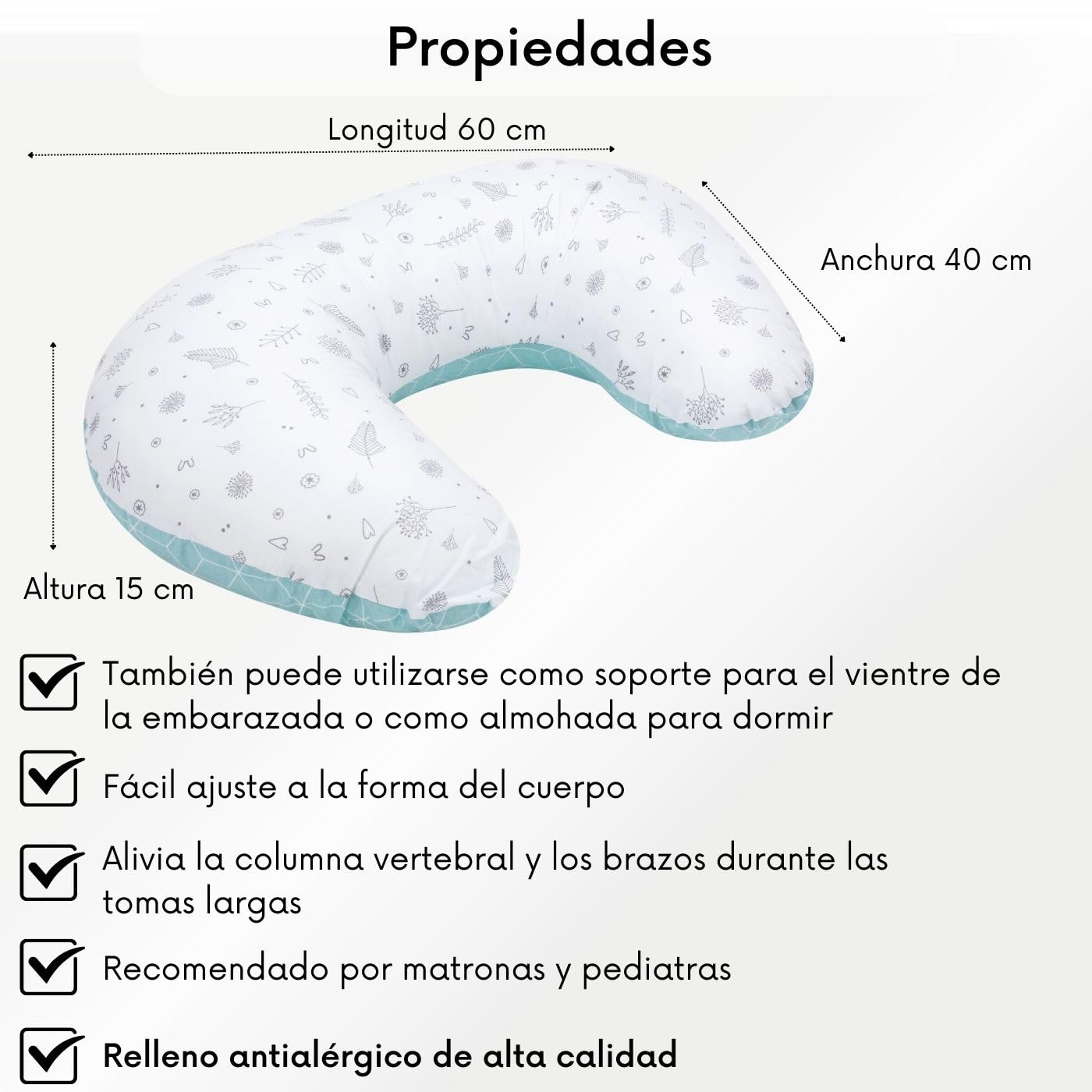 Bellochi Amohada Embarazada – 100% Algodón - Cojin Lactancia con Funda - 40x60 cm Posicionamiento Multifuncional - Almohada de Posicionamiento del Bebé - Fresh