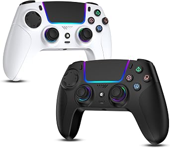 JORREP 2 Pack Wireless Controller for PS4,Gamepad Joystick Compatible with PS4/PS3/Pro/Steam Deck/PC with RGB Lighting/Dual Vibration/Turbo/Motion Sensor/Programmable/Headset Jack