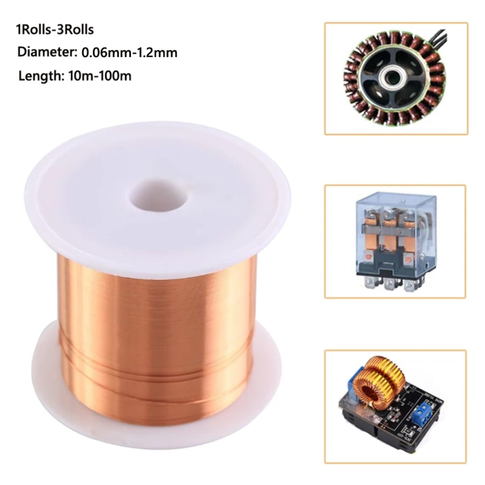 1-3 rolki drutu miedzianego lakierowanego 0,06 mm - 1,2, kabel miedziany, drut magnetyczny, emaliowany, cewka nawojowa(0.9mm 10m,3Rolls)