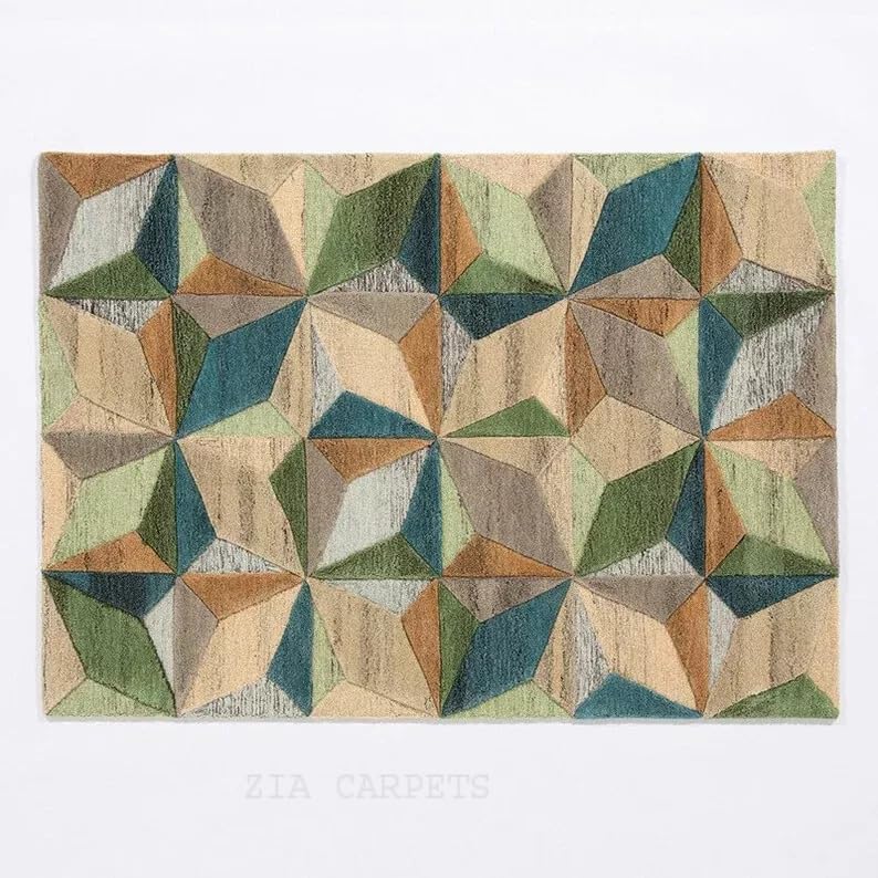 Image of Modern Abstract Hand Tufted Wool Floor Carpet for Home decore Living Room|Home and Bedroom & Hall 5x8 feet (150x 240cm) Multi H30