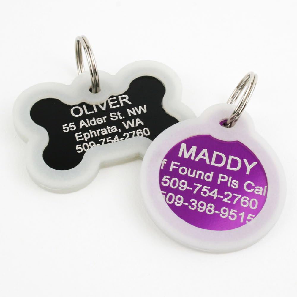 GoTags Custom Engraved Pet ID Tags for Dogs and Cats, Personalized on Both Sides, Many Tag Shapes Including Bone, Heart, Bow Tie, Star, Round and Badge