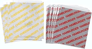 Printed Foil Hamburger and Cheeseburger Bags - 50 Each - Silver Red Yellow