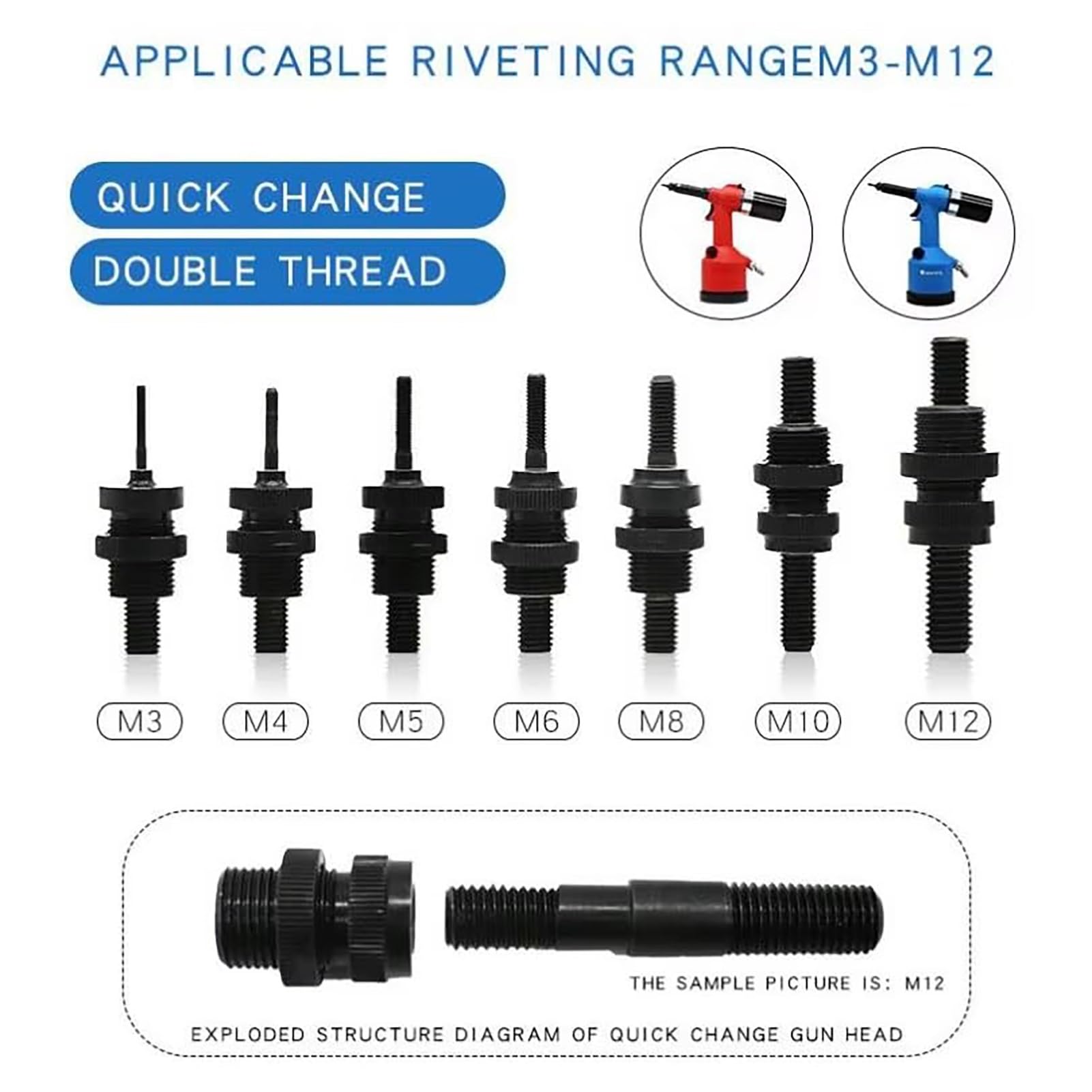 Remachadora de Tuercas de Alta Resistencia, Sistema neumático-hidráulico, tensión de 19,1 kN, Kit de remachado automático con 6 boquillas para Aplicaciones versátiles.,