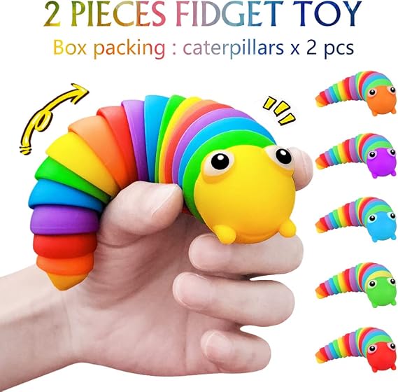 2 Pieces Articulated Fidget Toy, Rainbow Caterpillar Toy Ocean Shark Decompression Toys, Stim Toy Decompression Fun Autism ADHD Fidgeting Children's Toys Adults (Rainbow Caterpillars)