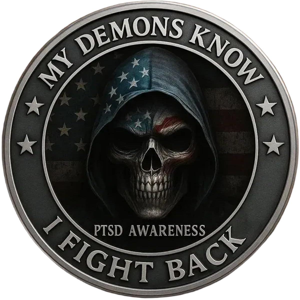 Moneda de desafío para veteranos de concienciación sobre el trastorno de estrés postraumático, My Demons Know I Fight Back, monedas conmemorativas de apoyo de coraje para veteranos y veteranos (1 - Imagen 1