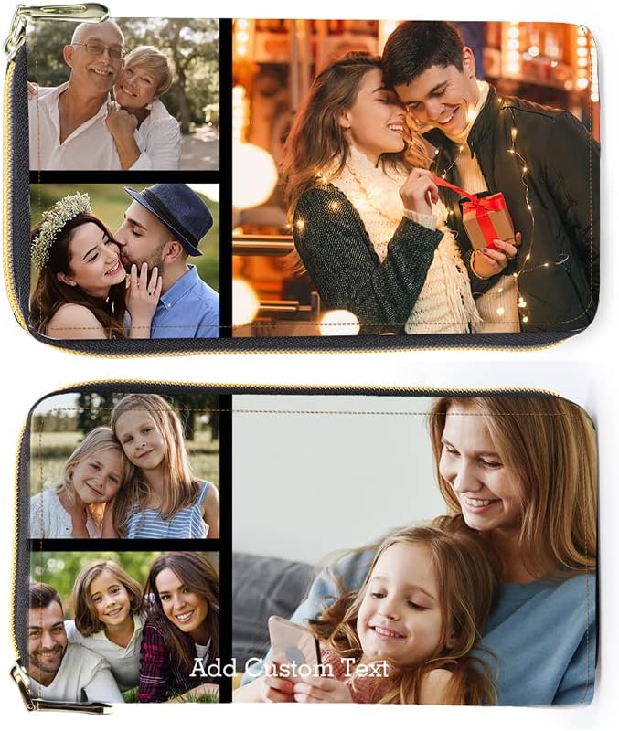 Personalized Leather Wallets for Women Custom Photo Wallet Holder Zipper Engraved Wallets Credit Card Clutch Wallet Valentine's Day Gifts for Mom Her (Style 8)
