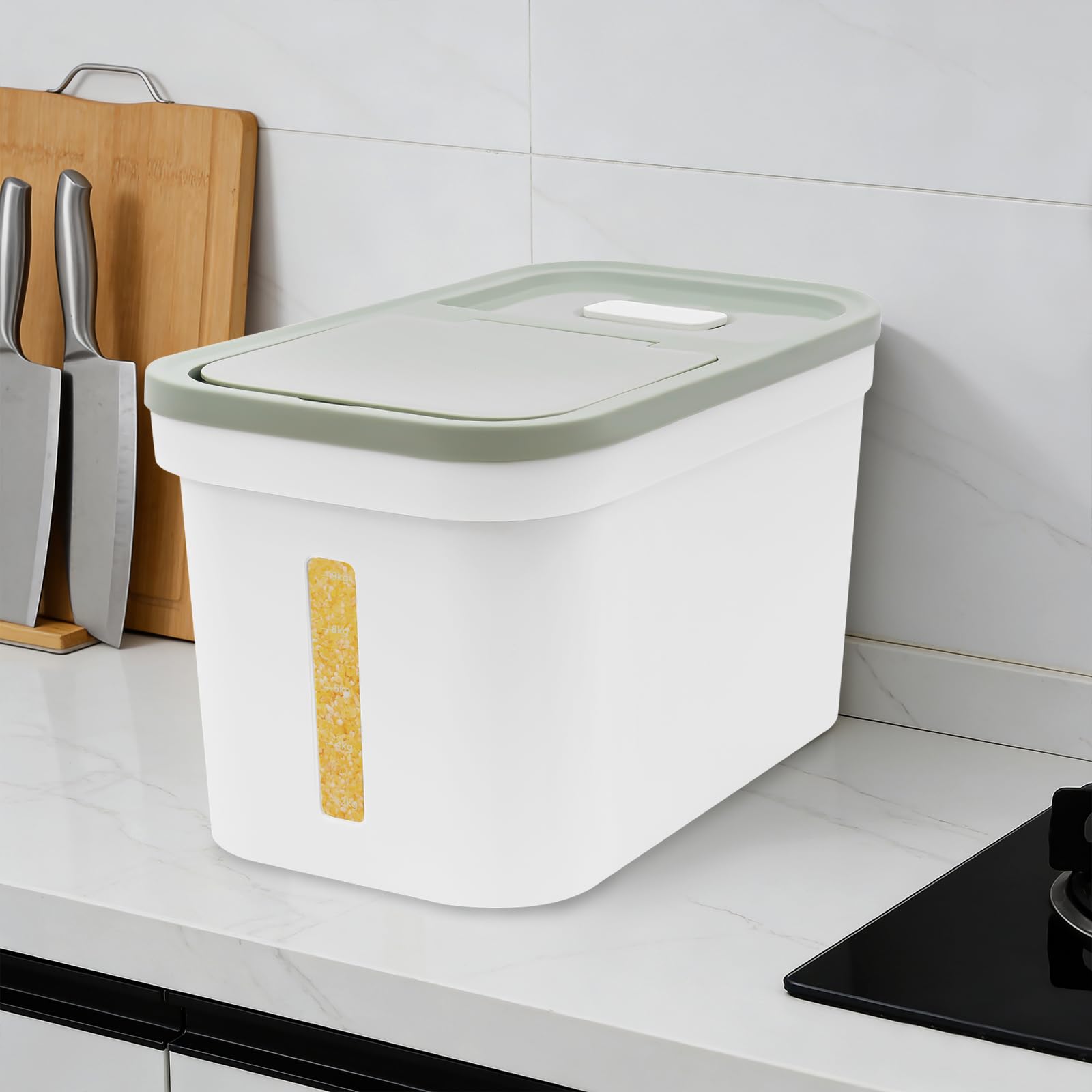 Récipient à riz hermétique - Capacité de 10 kg - Pour aliments - En polypropylène - Grand récipient à riz avec fenêtre de visualisation et verre doseur - Récipient hermétique