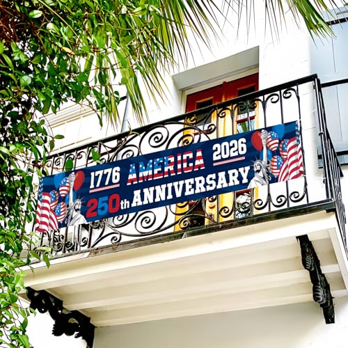 FLUUZE 250th Anniversary American Banner Flag, 4th of July Decorations,1776-2026 USA 250th Birthday Premium Banner with Grommets, Patriotic Decorations for Outdoor, Indoor, Yard, Garden, Porch by FLUUZE - Used condition - Image 3