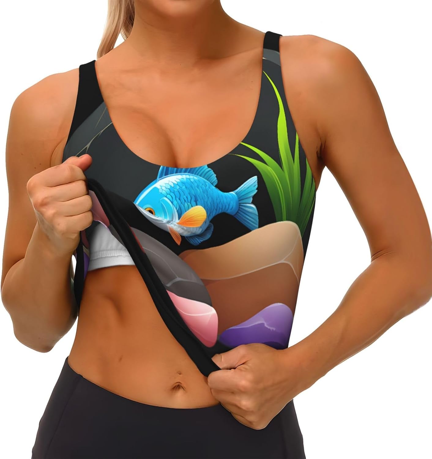 Women's Sports Vest Small Fish on Colorful Stones Printed Soft, Comfortable, Lightweight, and Breathable