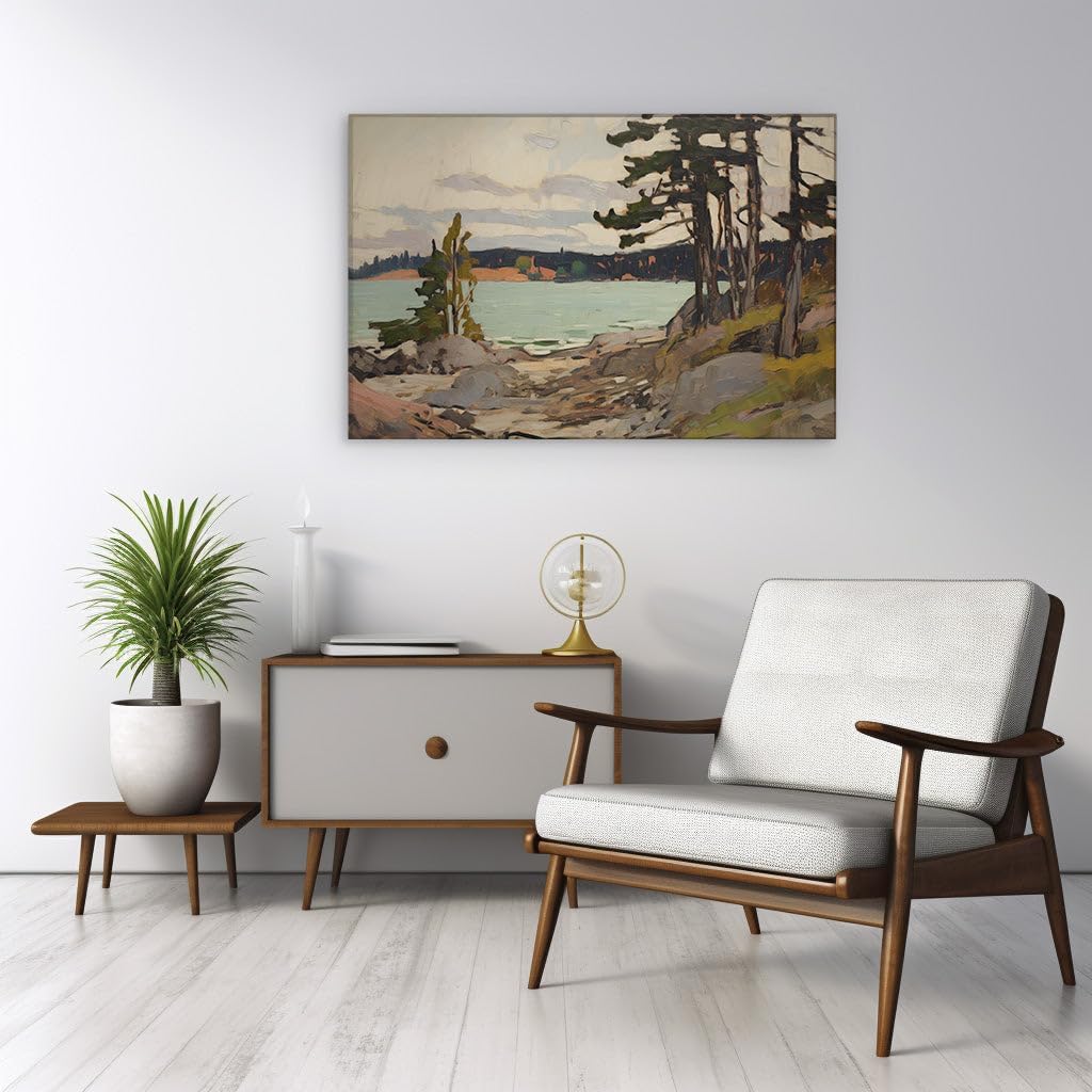 Canvas for Living Room. Harmony in Hues: Capturing Nature's Serenity by Lake and Sky, 27 x 18 inch Canvas Wall Art - Contemporary Masterpieces - Modern Home Decor