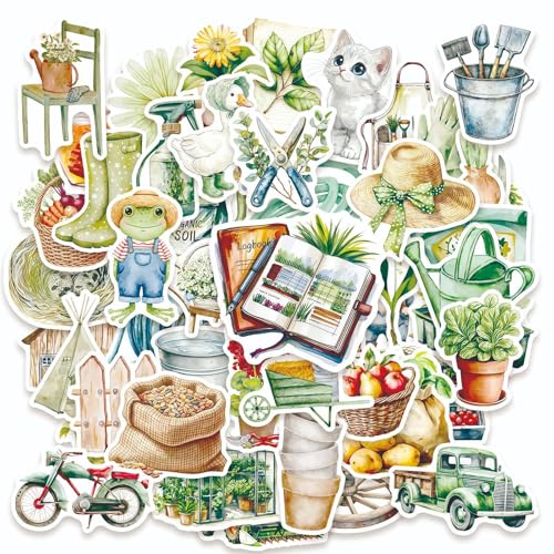 50 Pcs Cute Garden Farm Life Stickers, Vintage Plant Gardening
