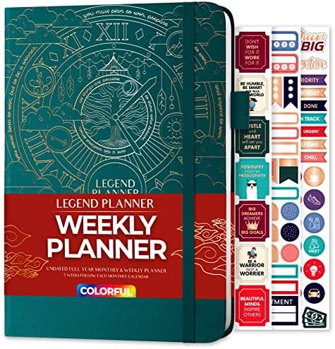 Legend Weekly Colorful Planner 2nd Edition  Undated Life & Work Agenda Journal for Time Management, Goal Setting, Productivity, Tasks & To Do Lists  A5 size, Hardcover - Dark Teal Gold Foil