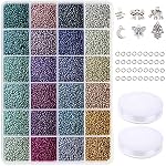Glass Seed Beads About 15600pcs, Tiny Craft Beads for Making Earring,Bracelet, Jewelry Making Supplies with Elastic String and Needles(650Pcs/Color, 24 Colors)