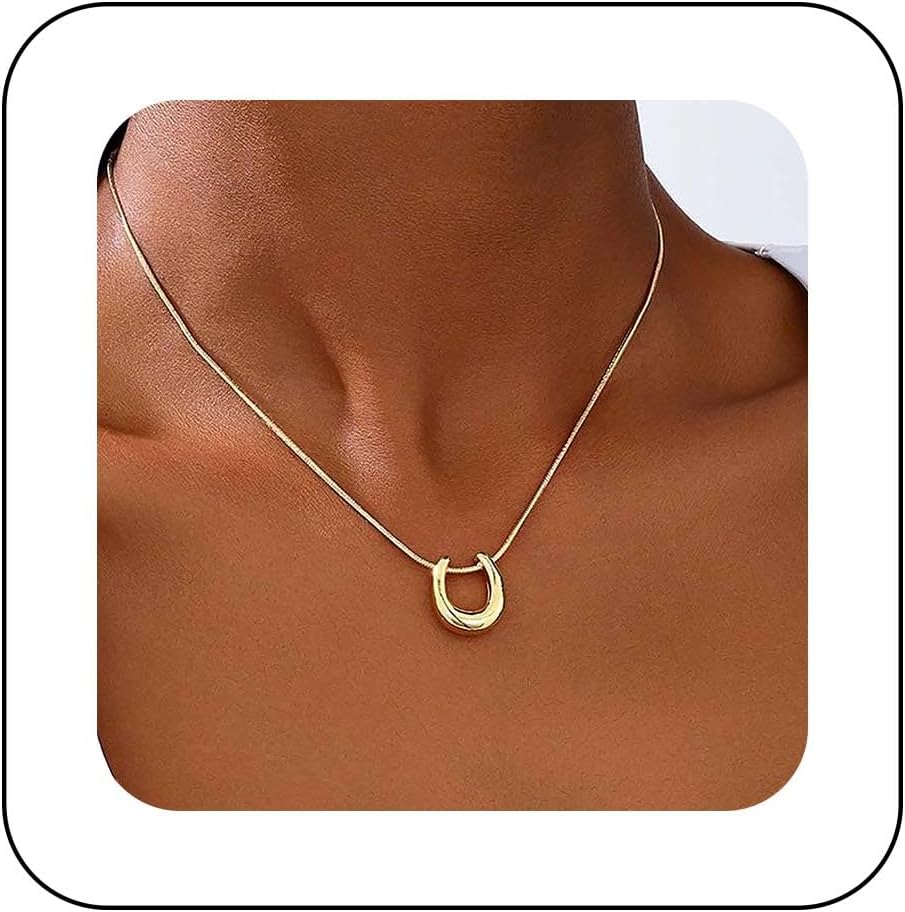 Andelaisi Boho Horseshoe Pendant Necklace Gold U Shape Vintage Horseshoe Choker Adjustable Thin Chain Jewelry for Women